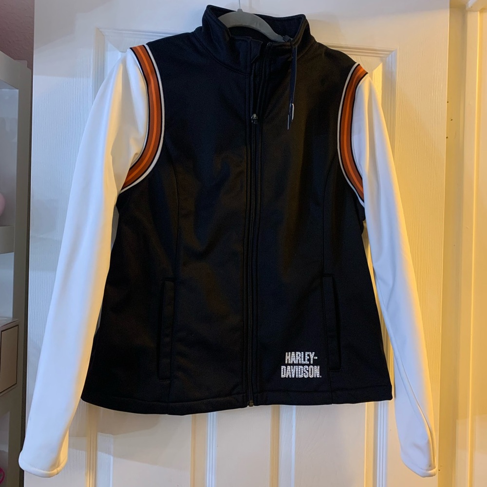 New With Tags Harley-Davidson Black and White Jacket Orange Accents